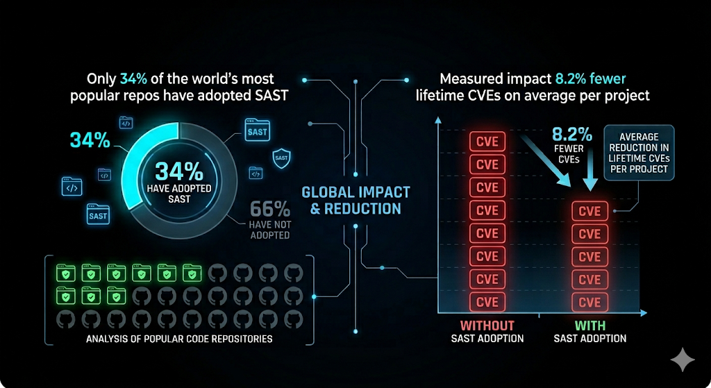SAST Infographic, showing the relationship between SAST enablement and CVE reduction SAST Infographic